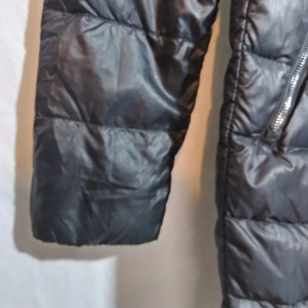 Athleta Long Down Puffer Coat Black Hooded Goose Down Parka Size S